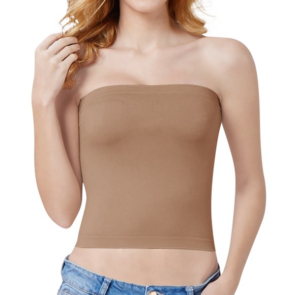 WZXFASHION Hauts Bandeau Sans Bretelles pour Femmes Soutiens-Gorges Légers Sans Coutures Extensibles Non Rembourrées Haut Tube Bandeau Soutien-Gorge TubeTops Marron