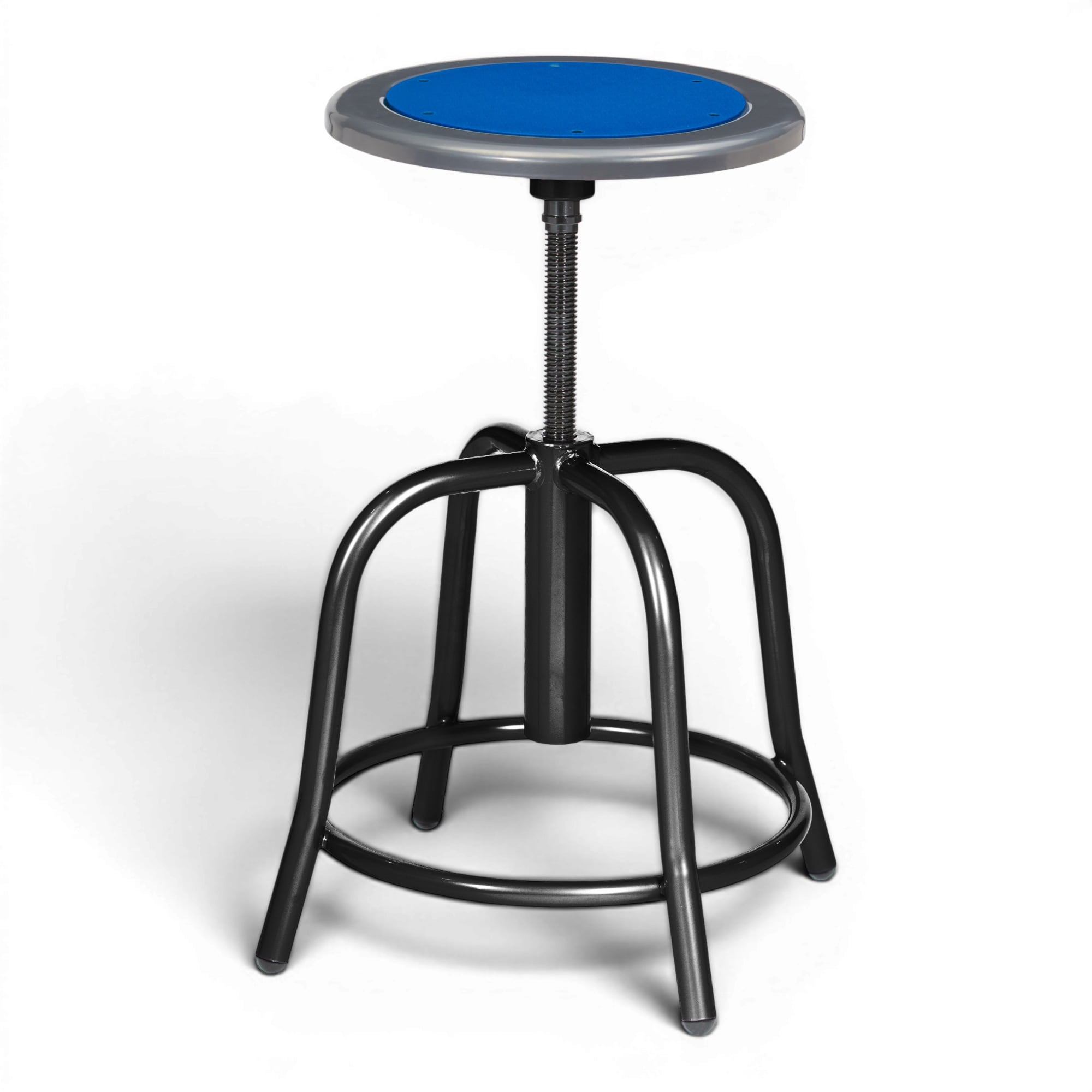 Vince Swivel Stool with Steel Seat, Black Frame, Grey Seat with Dark Blue Center