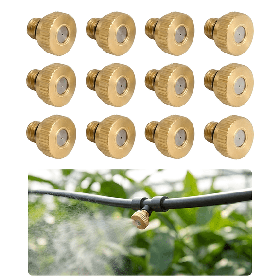 ROSEXIXI 12 Pack Brass Misting Nozzles Replacement Heads for Garden Patio Lawn Landscaping and Outdoor Cooling