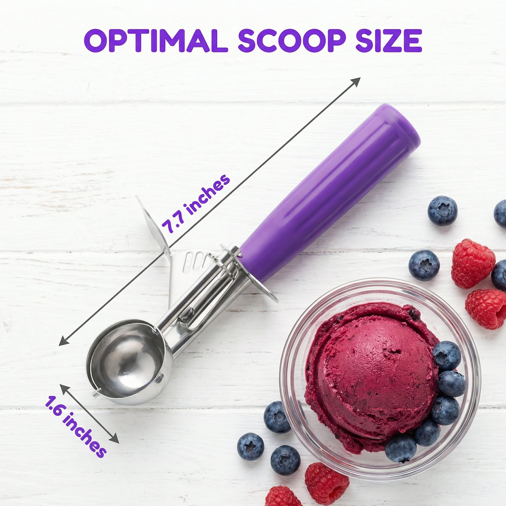 Unique Bargains Stainless Steel Ice Cream Scoop Purple 7.7in