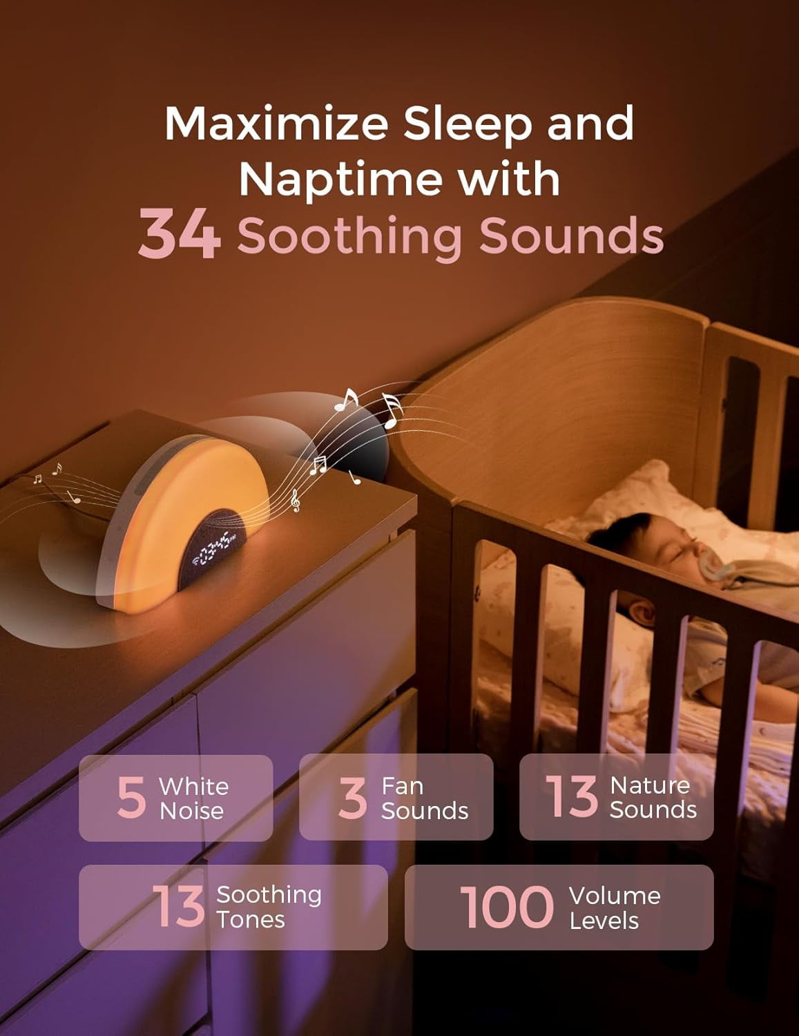 Momcozy DreamSync Tech™ Baby Sound Machine, Night Light, APP Control Baby Sleep Trainer, Routine Builder, White Noise Machine with 34 Soothing Sounds, Wake Up Light Sunrise Alarm Clock