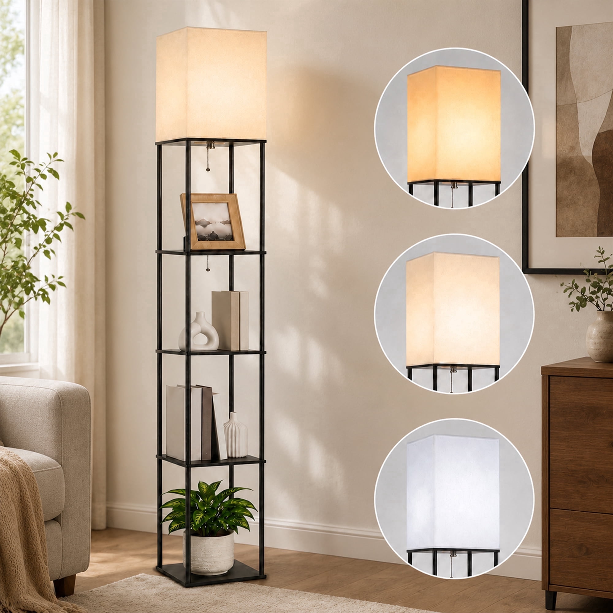 DAYBETTER 69”Floor Lamp With Shelves, 3 Color Temperature Corner Display Bookshelf Lamp, 9W LED Bulb Include, Black Shelf Floor Lamp for Living Room, Bedroom, Office, Corner