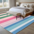 thumbnail image 5 of Pink Green Blue Stripe Large Area Rugs for Bedroom Living Room, Soft Non Slip Carpet Bedside Rug, Farmhouse Stripes Contemporary Rectangular Floor Cover Kitchen Accent Rug 5'x8' for Office, 5 of 9