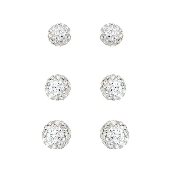 Brilliance Women's Sterling Silver Crystal Ball Stud Earring 3-Piece Set