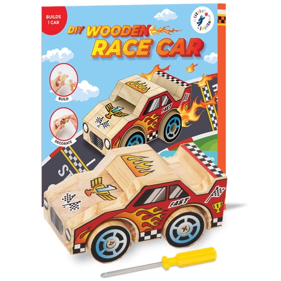 DIY Wooden Race Car with Stickers (Close Wheel Type)