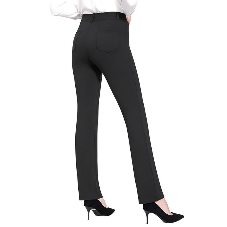 wybzd Women Casual Stretchy Pants Work Business Slacks Dress Pants Straight  Leg Trousers with Pockets Black L 