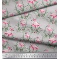 thumbnail image 2 of Soimoi Grey polyester Crepe Fabric Grass & Flamingo Bird Print Fabric by Yard 42 Inch Wide, 2 of 3