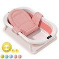 thumbnail image 1 of Tina de Baño Plegable Con Soporte y Cojín Antideslizante y Termómetro Visual Rosa para Bebé, 1 of 7