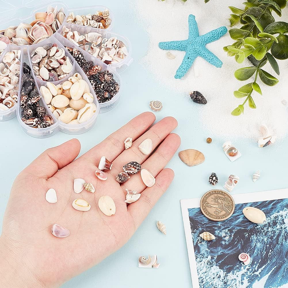 370pcs Natural Spiral Shell Beads 5-16mm 6 Styles Small Seashells Ocean Spiral Seashells