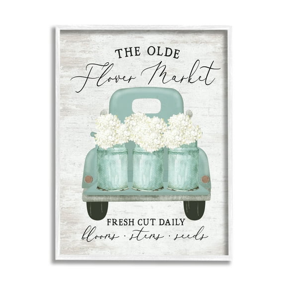 Stupell Industries Olde Farmer Market Vintage Turquoise Truck White Florals, 16 x 20, Design by Lettered and Lined