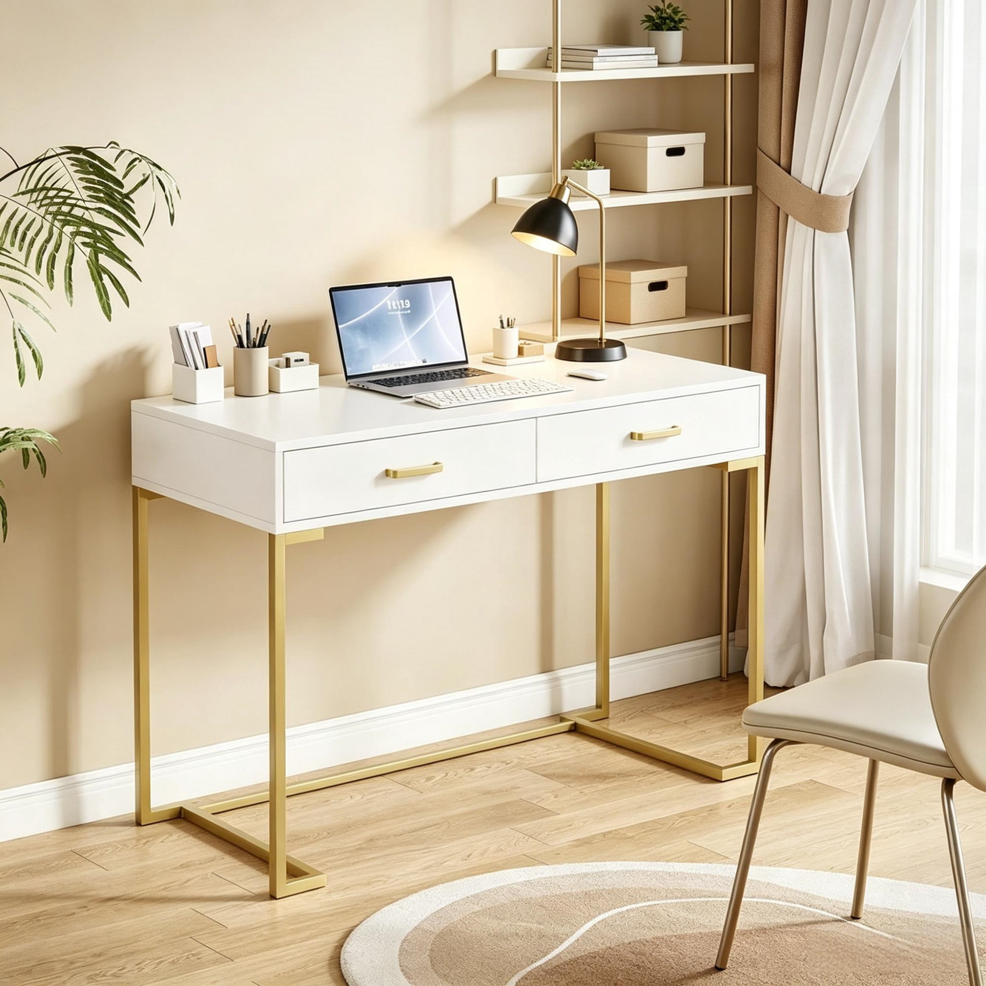 39" Wooden Computer Desk with Drawers, Modern Writing & Study Desk