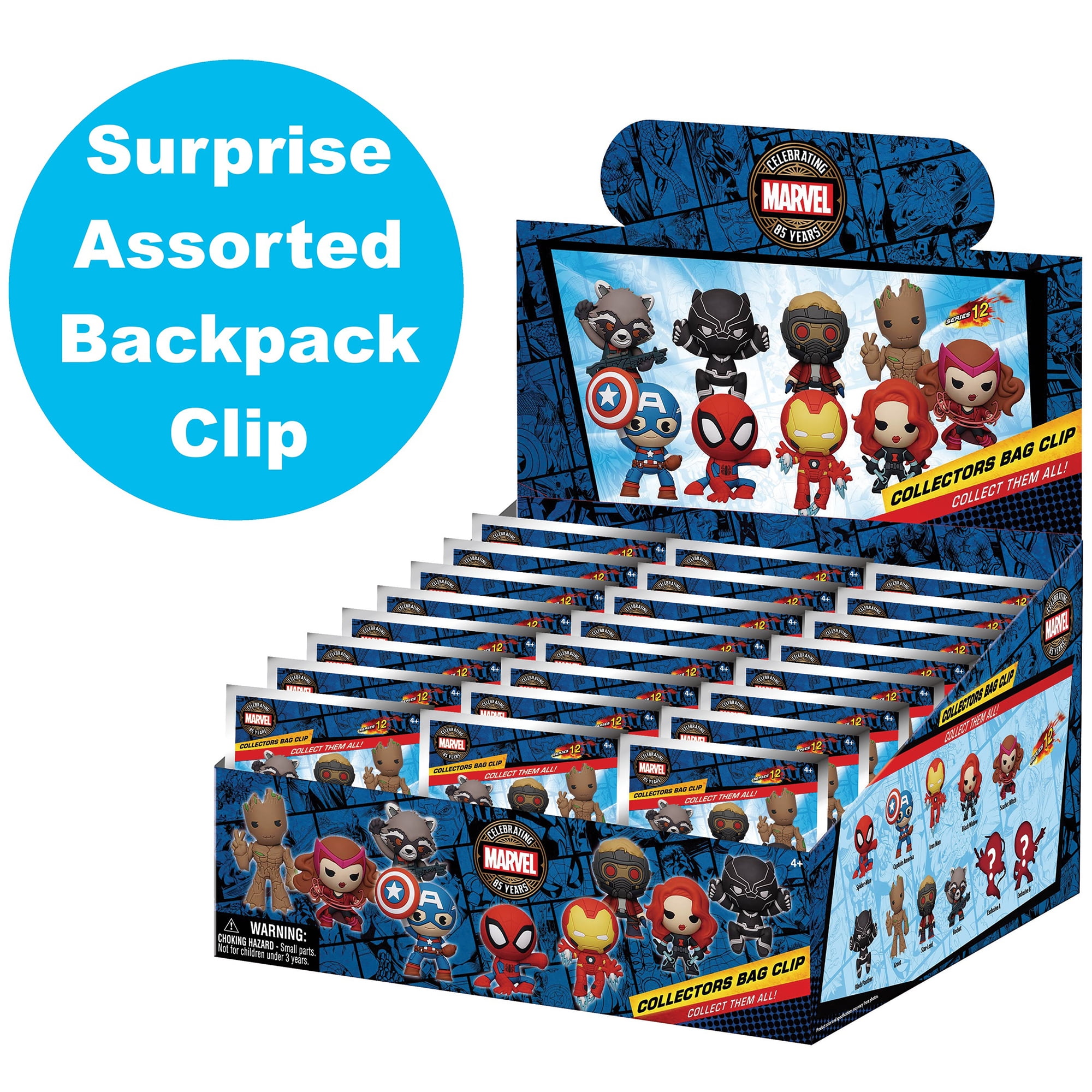 Disney: Backpack Clip Blind Bag - Marvel Comics - 3" Mystery Collectible Figure, 3D Sculpt Characters, Metal Clip & Chain, Surprise Asstd Licensed Toy
