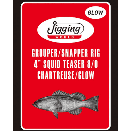 Jigging World Grouper/Snapper 3 Fat Squid Rig 8/0 Chartreuse/Glow