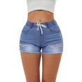 thumbnail image 2 of aPAY Jeans for Women Hole Denim Shorts Elastic Waist With tie Design Suitable for Daily Travel Regular Size, 2 of 7