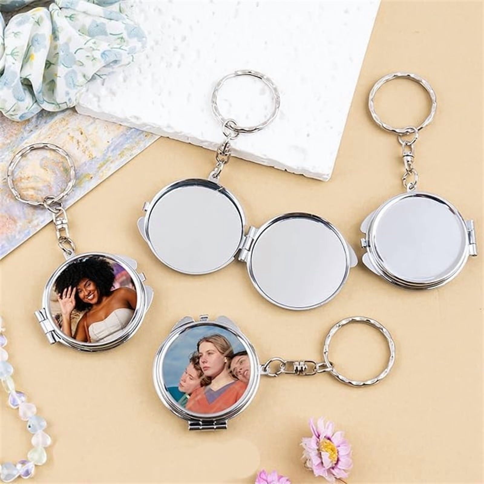 20 Pack Sublimation Blanks Pocket Mirror with Keychains DIY Heat Transfer Compact Travel Folding Mirrors for Makeup