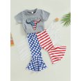 thumbnail image 3 of 4th of July Summer Outfits Western Toddler Baby Girl Short Sleeve Cow Print T-Shirts Tops Tassel Flare Pants Kids Clothes Set, 3 of 7
