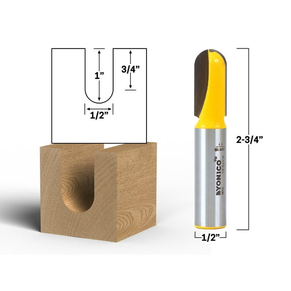 1/2" Diameter Core Box Router Bit - 1/2" Shank - Yonico 19112