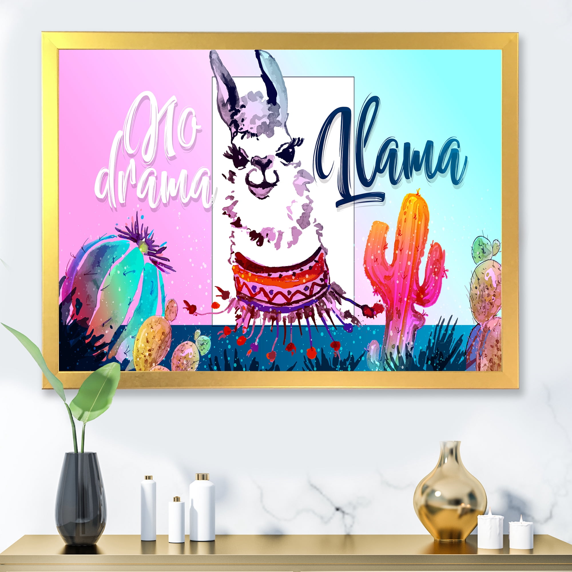Designart 'No Drama and Colorful Llama' Children's Art Framed Art Print