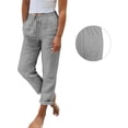 thumbnail image 6 of Linen Pants Women Summer Beach Vacation High Waist Wide Leg Comfy Flowy Trousers with Pockets, 6 of 6