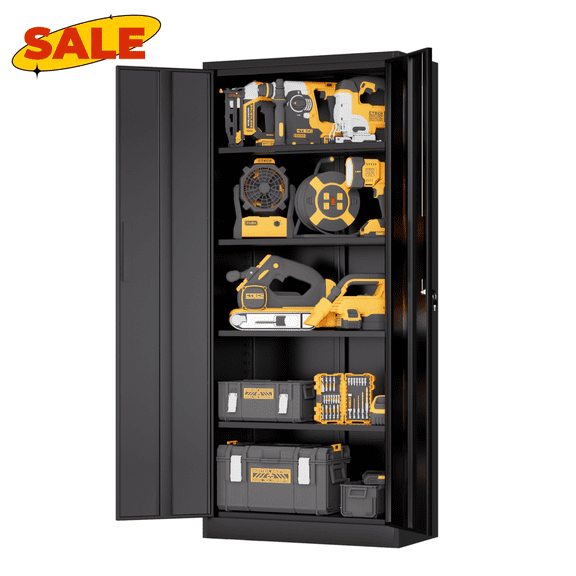 Hassch 72"H Storage Cabinet with Lock, Metal Cabinet with Doors and Adjustable Shelves, Tool Cabinet for Home Office, Garage, Shop, Warehouse, Black
