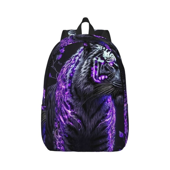 Rateoe Purple Plant White Tiger Pattern Canvas College Laptop Backpack,Travel Daypack,Durable Rucksack Travel Notebook Bag School Backpack Book Bag for Men Women-Small