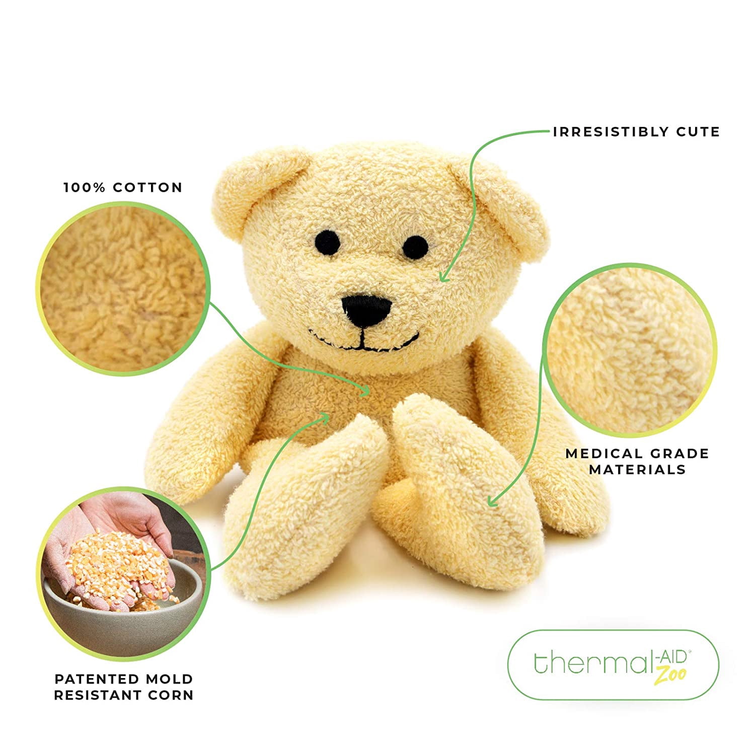 Thermal-Aid Zoo — Honey The Yellow Bear — Kids Hot and Cold Pain Relief Heating Pad Microwavable Stuffed Animal and Cooling Pad — Easy Wash, Natural Sleep Aid — Pregnancy Must-Haves for Baby