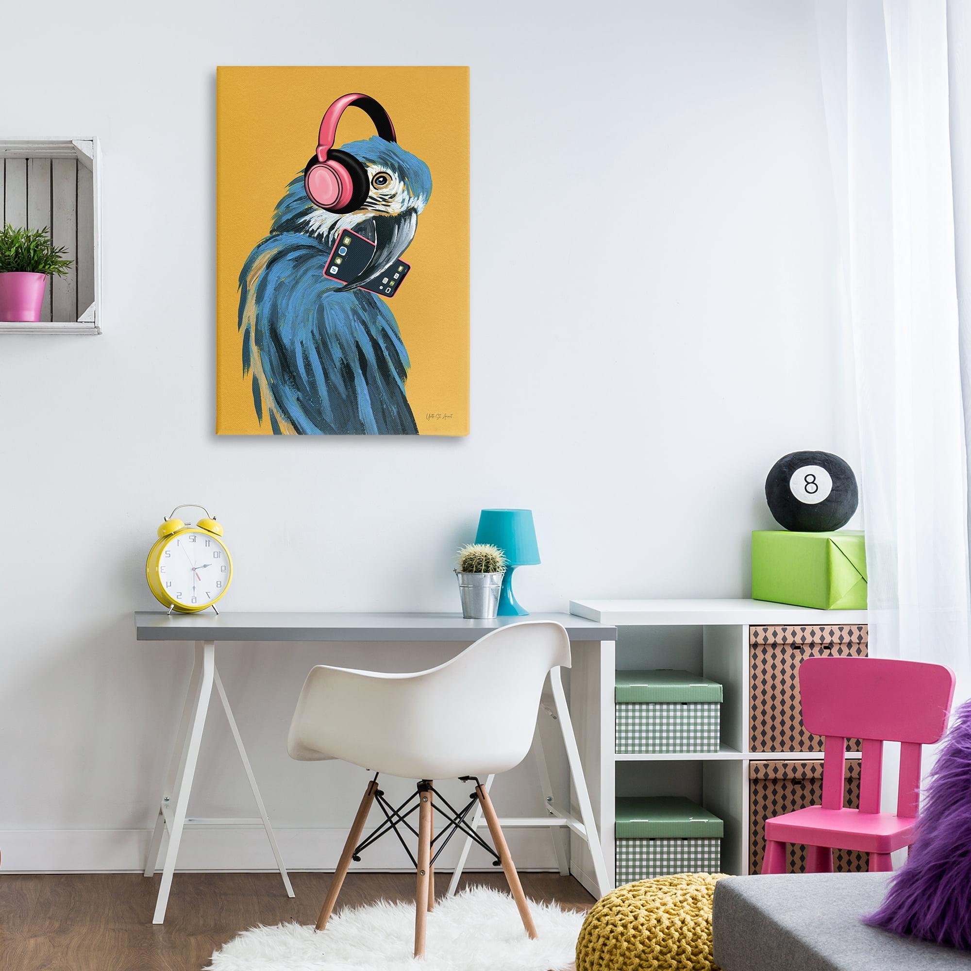 Stupell Industries Parrot Listening to Music Animals & Insects Painting Gallery Wrapped Canvas Art Print Wall Art, 24 x 36