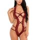 thumbnail image 3 of XmhyTop Lenceria Mujer Erótica, Body Babydoll con Encaje y Cuello en V Profundo, Ropa de Dormir Sexy para Noches Románticas, Talla S Vino tinto, 3 of 4