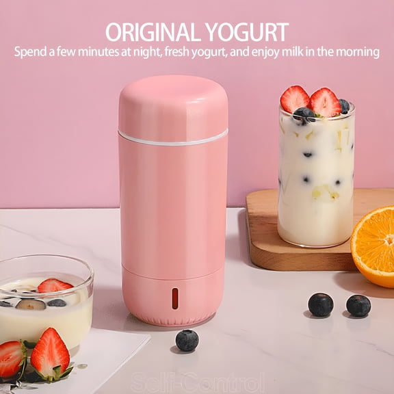 ACDANC 280ml Mini Yogurt Maker–Automatic Homemade Yogurt Machine with Glass Container,Portable for Kitchen&Travel,Fruit Infusion,Easy Clean (Pink)