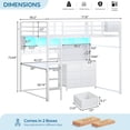 thumbnail image 2 of Loft Bed Twin Size with Desk, 6 Storage Drawers and Bookshelf, Metal Loft Twin Bed Frame with USB Charging Station, LED Lights, Storage Shelf, Full-Length Guardrail & Ladder, White, 2 of 10