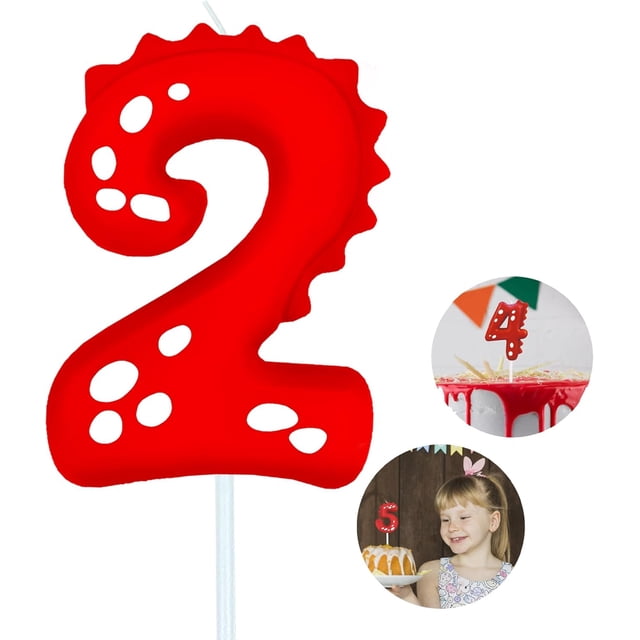 Bougies d'Anniversaire Chiffre (2 Bougies Rouges) Forme de Dinosaure Chiffre Joyeux Anniversaire Bougies de Gâteau pour Décoration de Fête d'Anniversaire Dinosaure Réunions Thème Fête