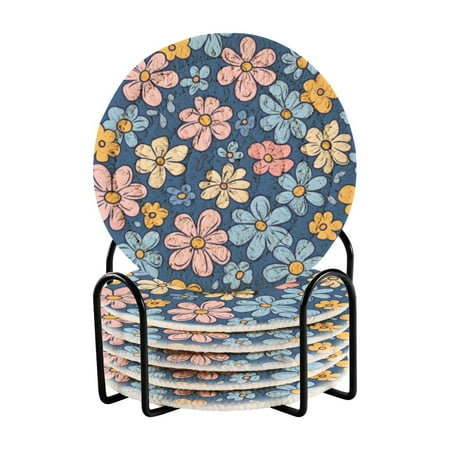 

6 coil coasters 3.94x3.94x0.24 inch water coasters Drink coasters with cup holders Absorbent coasters Heat resistant for bar protection Colored Seamless Flower