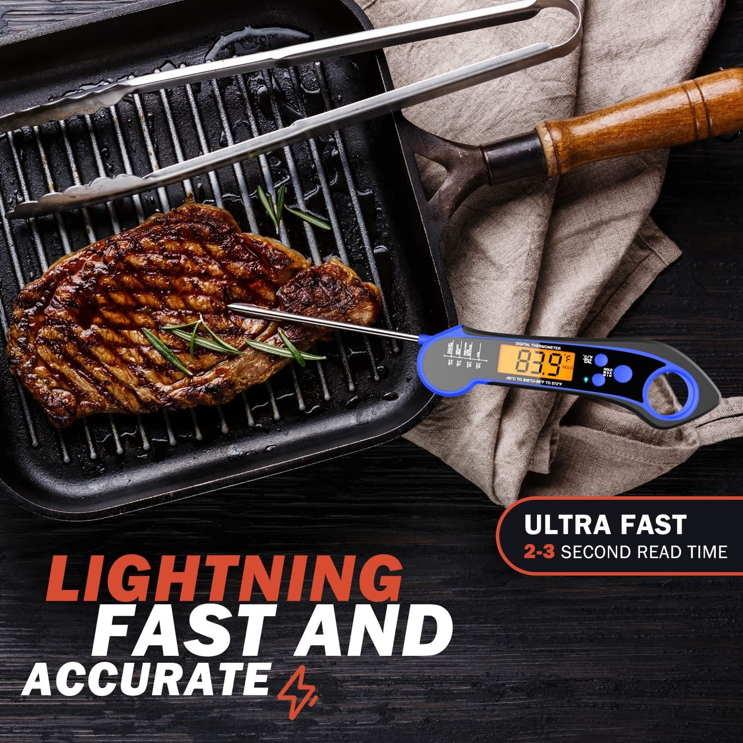 Waterproof Barbeque Thermometer Folding Kitchen Stainless Steel Food Thermometer Smart Kitchen Thermometer