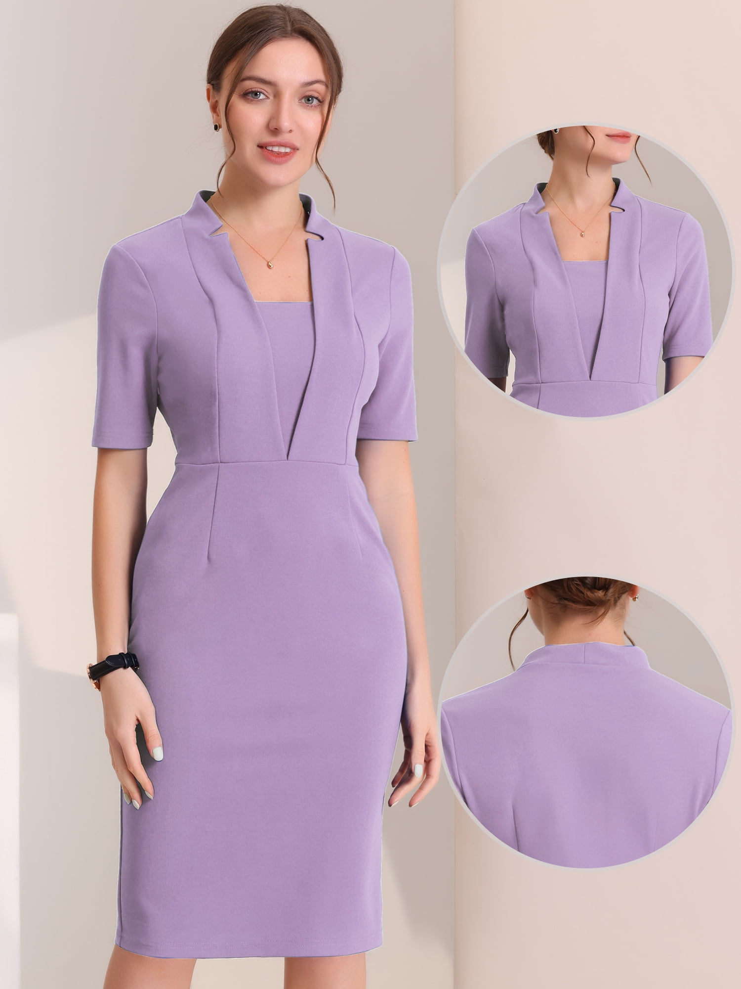 DARING DIVA Women's Short Sleeve Business Office Pencil Dress XS Violet