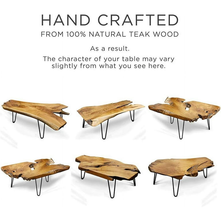 Badang Carving Natural Wood Edge Teak Contemporary Coffee Cocktail