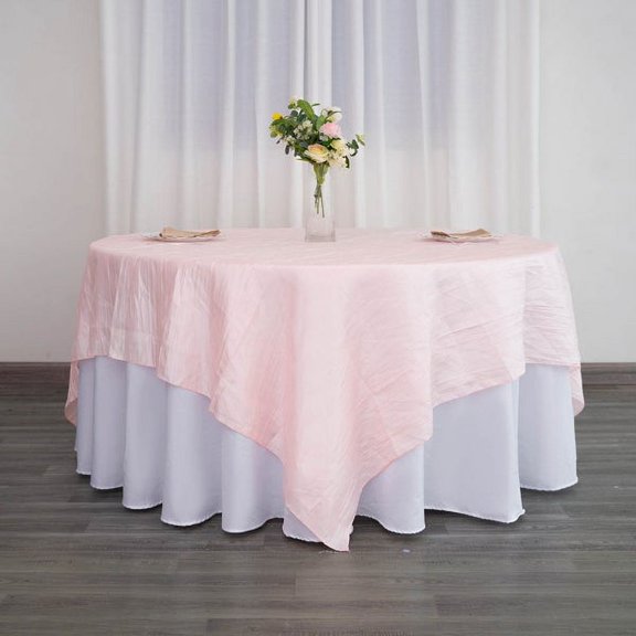 BalsaCircle 90" x 90" Blush Metallic Crinkled Taffeta Square Table Overlay Party Tablecloth