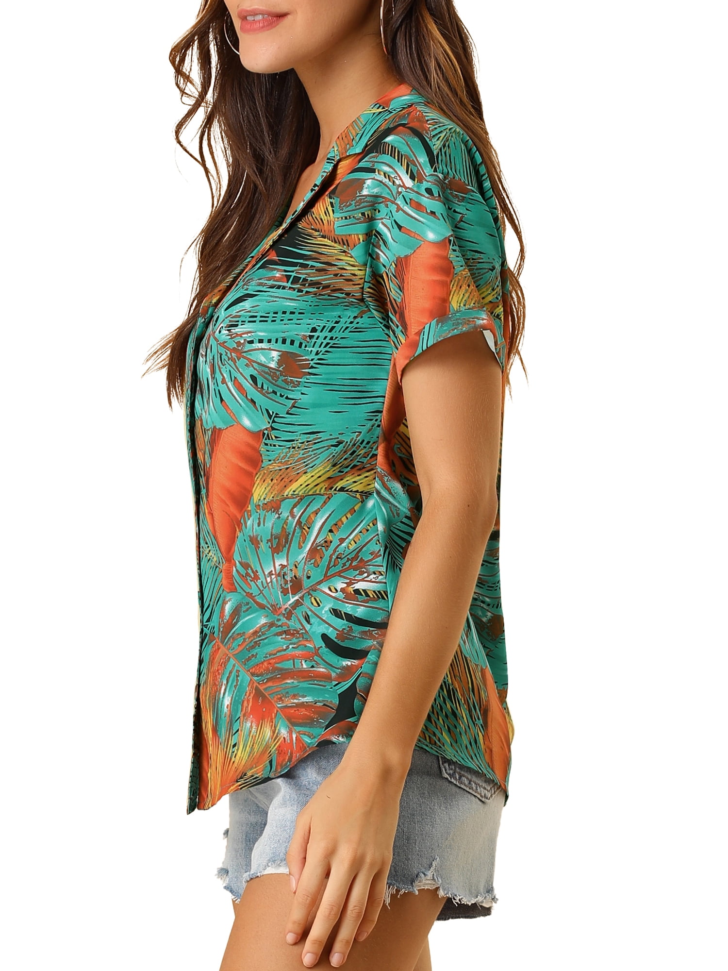 DARING DIVA Floral Leaves Print Short Sleeve Beach Top XS Black