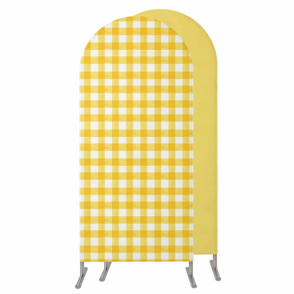 Yellow Wedding Arch Cover,Stretchy Spandex Arch Backdrop Stand Covers 4 FT,Country French Rustic Buffalo Plaid Modern Art Round Top Arched Backdrop Cover for Birthday Party Ceremony Baby Shower Event