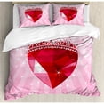 thumbnail image 3 of Queen Duvet Cover Set Twin Size, Vibrant Red Love Heart with Princess Crown Cartoon Style Romantic Kids Girls Design, Decorative 2 Piece Bedding Set with 1 Pillow Sham, Pink Red, by Ambesonne, 3 of 3
