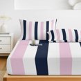 thumbnail image 6 of Twin Sze Fitted Sheet Set - Pink Navy Blue Striped 2 Piece Bedding Sets 16" Deep Pocket Fitted Sheet with 1 Pillowcase, Farmhouse Stripe Art Brushed Microfiber Hotel Luxury Bed Sheets, 6 of 9