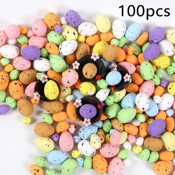 100 Pcs Artificial Bird Eggs crafts for Home decor Ornaments Easter Decoration for Wedding Party Photography Prop Assorted Color 1.8cm