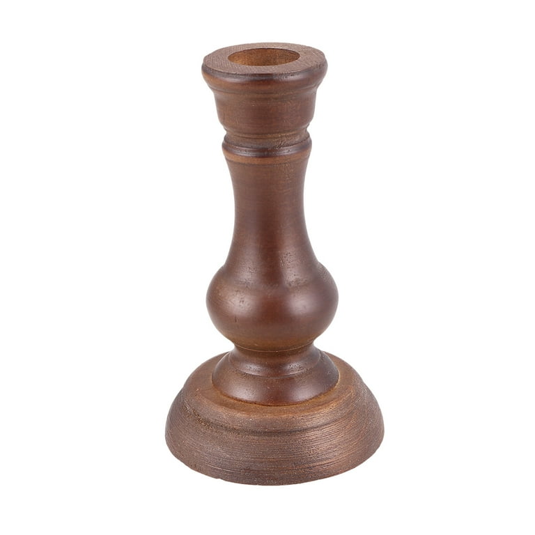 Wooden Candlesticks Imitation Copper Candle Holder Handicraft Vintage Brown  Candle Stick for Dining Table Church Ornaments Size M