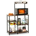 thumbnail image 1 of Costway 4-Tier Kitchen Baker's Rack Microwave Stand w/Basket & 5 Hooks Dark Brown, 1 of 10