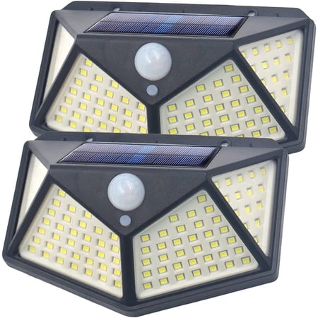 Amotus Solar Lights Outdoor 2 Pack, 100LED/3 Modes 270° Lighting Angle Motion Sensor Security Lights, IP65 Waterproof Wall Lights Solar Powered, Bright for Backyard Garden Fence Patio Front Door