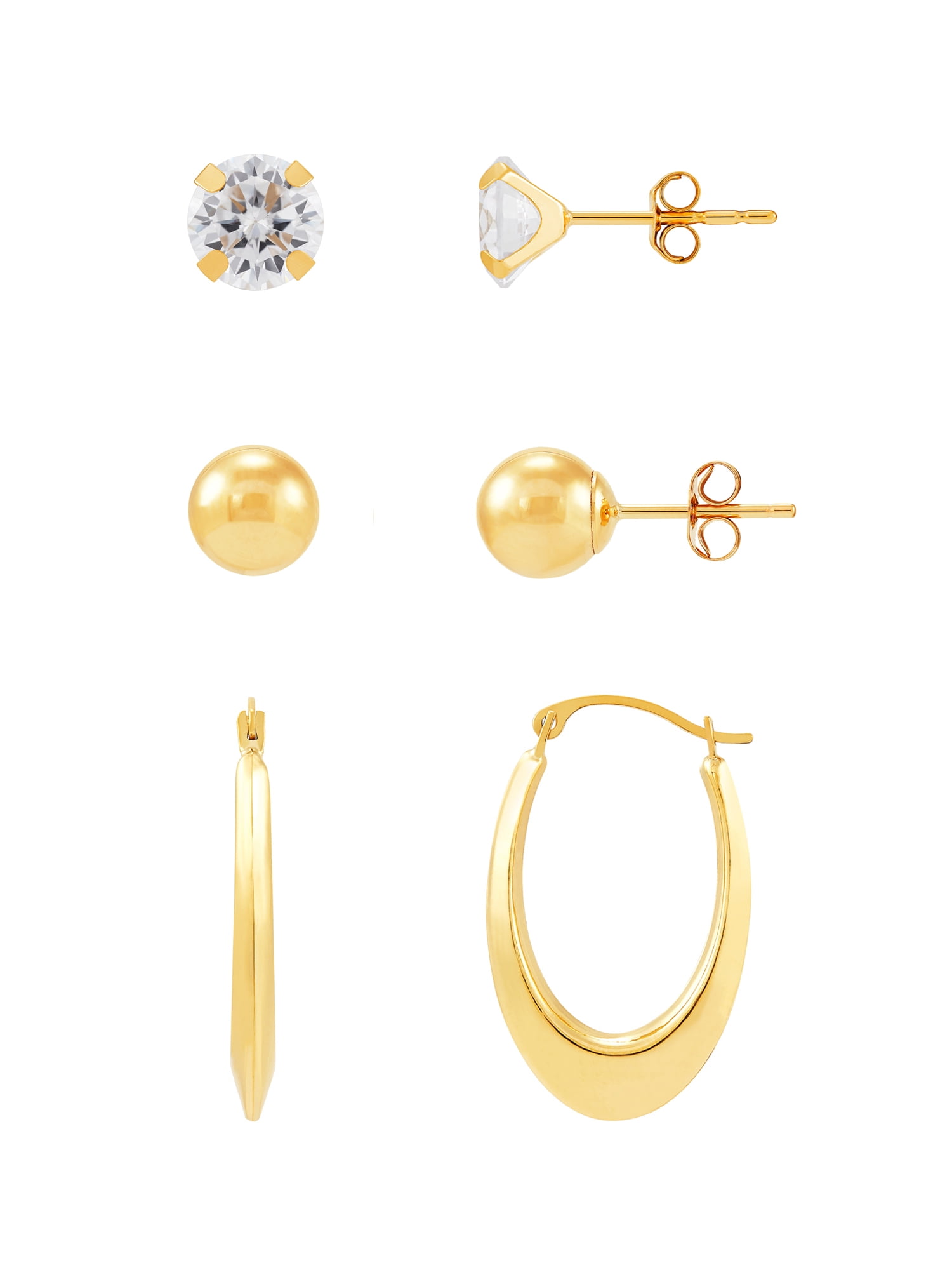 Brilliance Fine Jewelry Brilliance Fine Jewelry Oval Hoop,CZ and Ball Studs 10K Yellow Gold