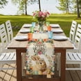 thumbnail image 4 of Happy Easter Bunny Table Runner, Eggs Spring Flowers Retro Pastoral Plants Washable Cotton Linen Table Runners 36 Inches Long, Dresser Scarf Runner for Nightstand/End Tables/Round Tables 13''x36'', 4 of 9