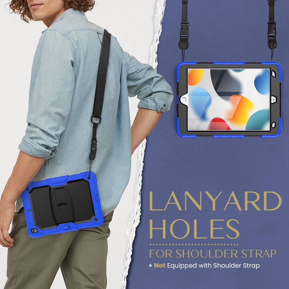 Shockproof Case for iPad Pro 10.5 2019/2017, Kids Friendly Dual Layer Shockproof Heavy Duty Rugged Hybrid Kickstand Protective Cover with Shoulder Strap & Pencil Holder, Blue