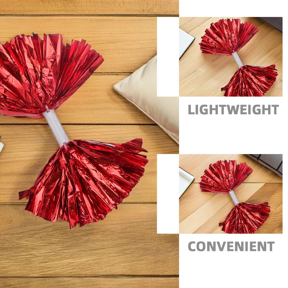 WRISTBIQUE Set of 4 Red Plastic Pom Poms, High Visibility Cheerleading Party Accessories for Celebrations and Events