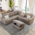 thumbnail image 2 of Living Room Furniture Sets, Sectional Corner Sofa L-Shape Couch Saving with Storage Ottoman & Cup Holders Design for Large Space Dorm Apartment (Linen, Brown), 2 of 9
