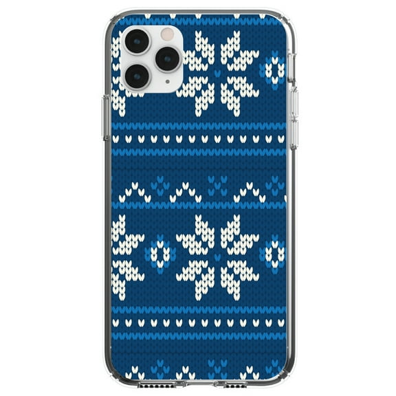 DistinctInk Clear Shockproof Hybrid Case for iPhone 12 MINI (5.4" Screen) - TPU Bumper, Acrylic Back, Tempered Glass Screen Protector - Blue White Ugly Hannukah Sweater